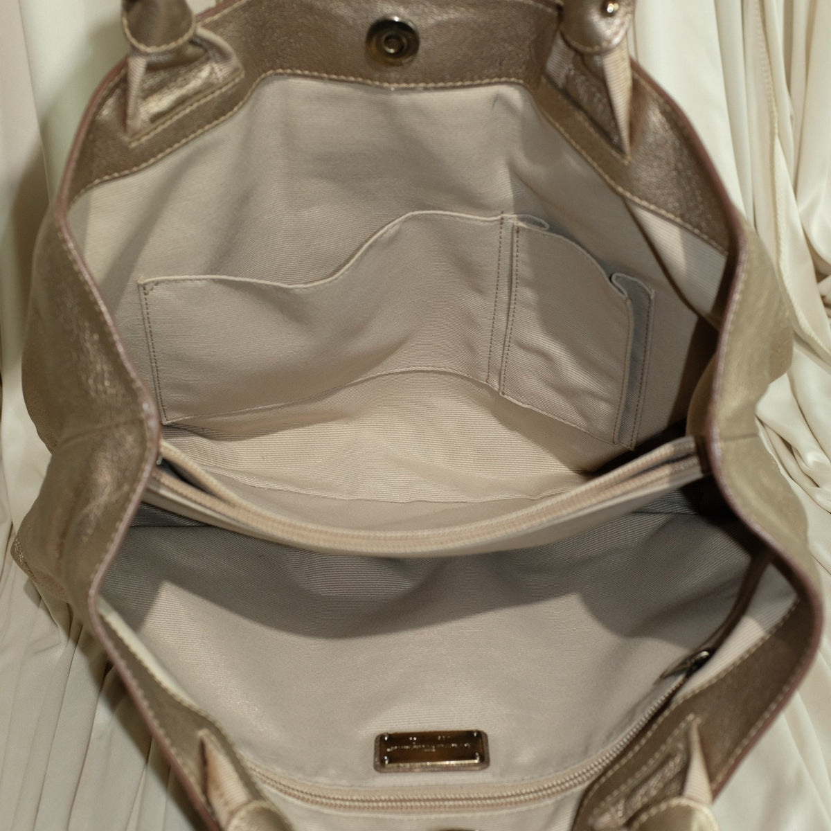 Salvatore Ferragamo Metallic Bronze Leather Miss Vara Bow Tote