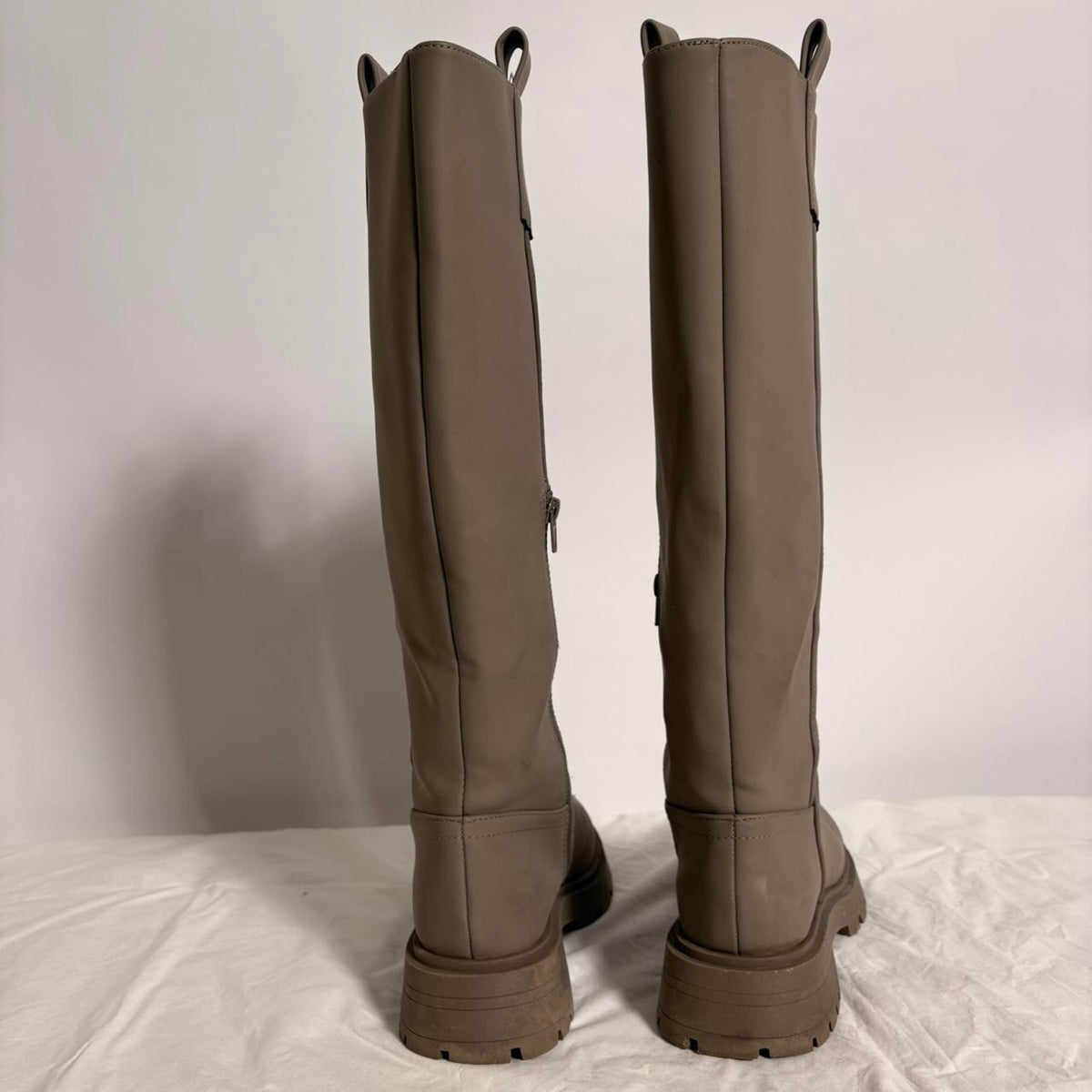 Knee-High Platform Boots - Khaki/Grey, Size 8