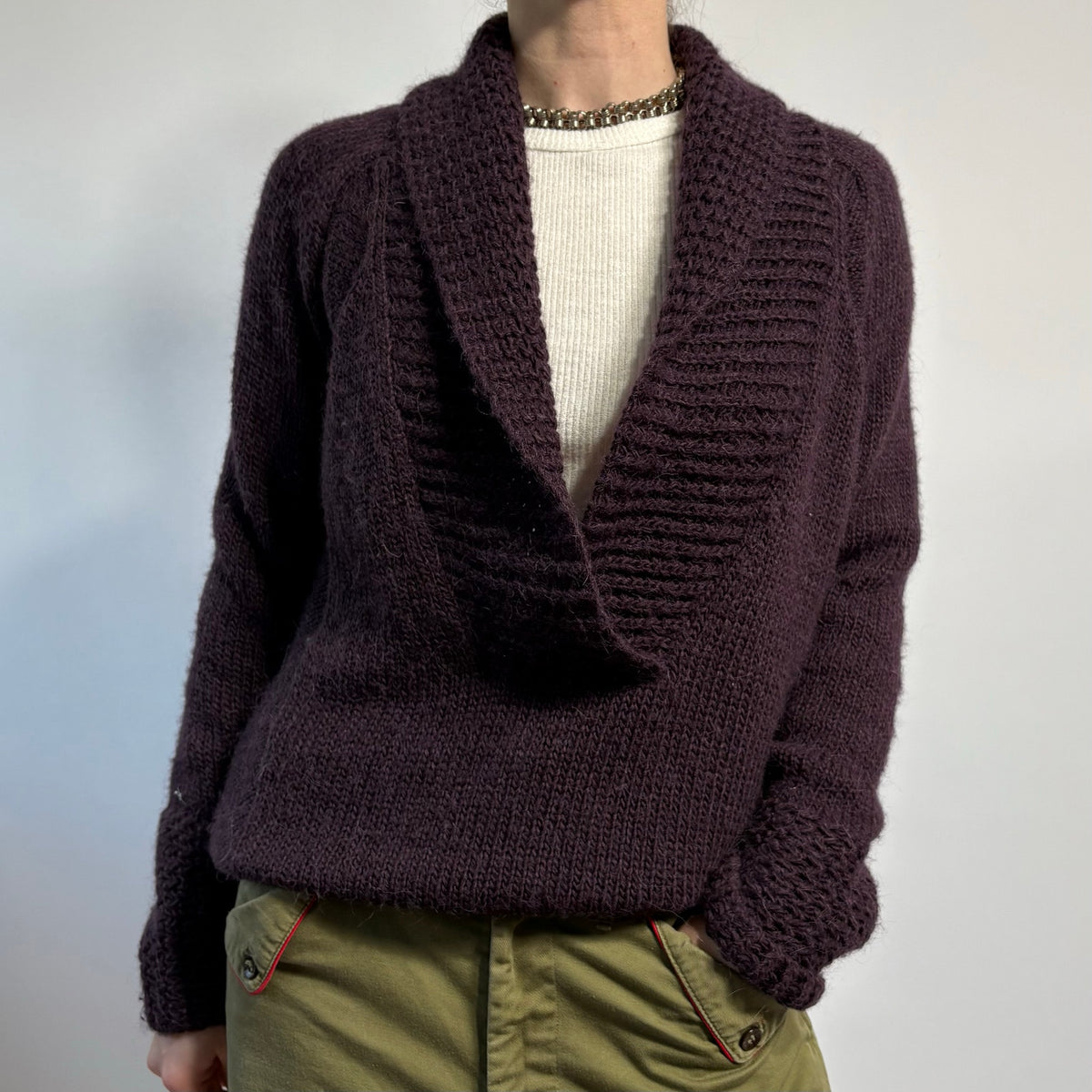 LOFT Purple Shawl Collar Pullover - Size Medium