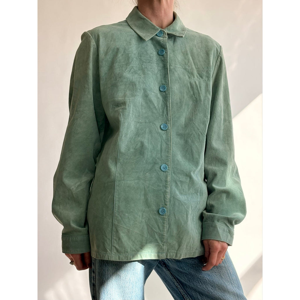 Bernardo Sea Foam Green Suede Button-Down Shirt/Jacket