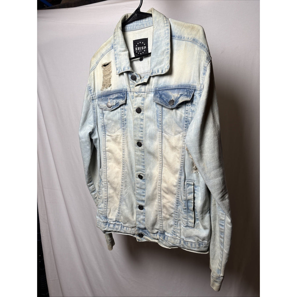 Krisp NYC Men’s Light Wash Distressed Denim Jacket | Size M