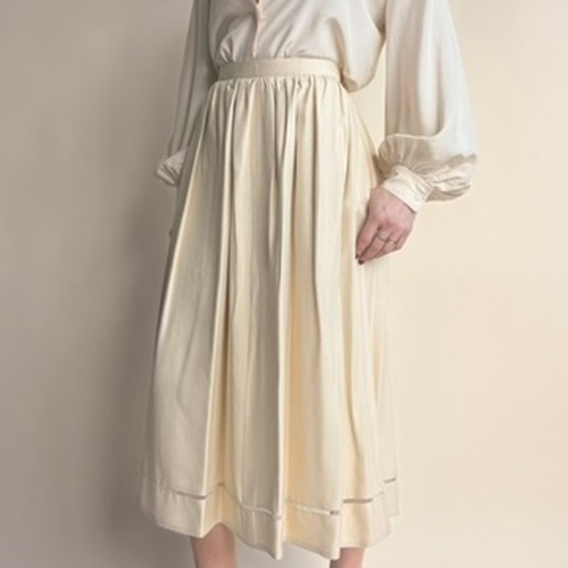 Anne Klein Cream A-Line Midi Skirt - Mesh Trim, Pockets, Linen Blend, Size 4