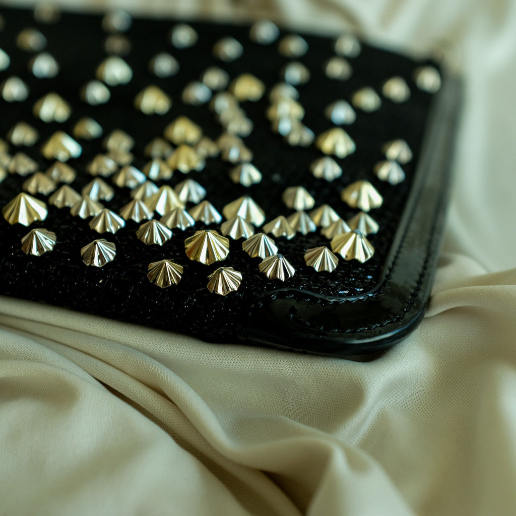 Christian Louboutin Spikes PVC Clutch - Black, Gold Studs, Crossbody