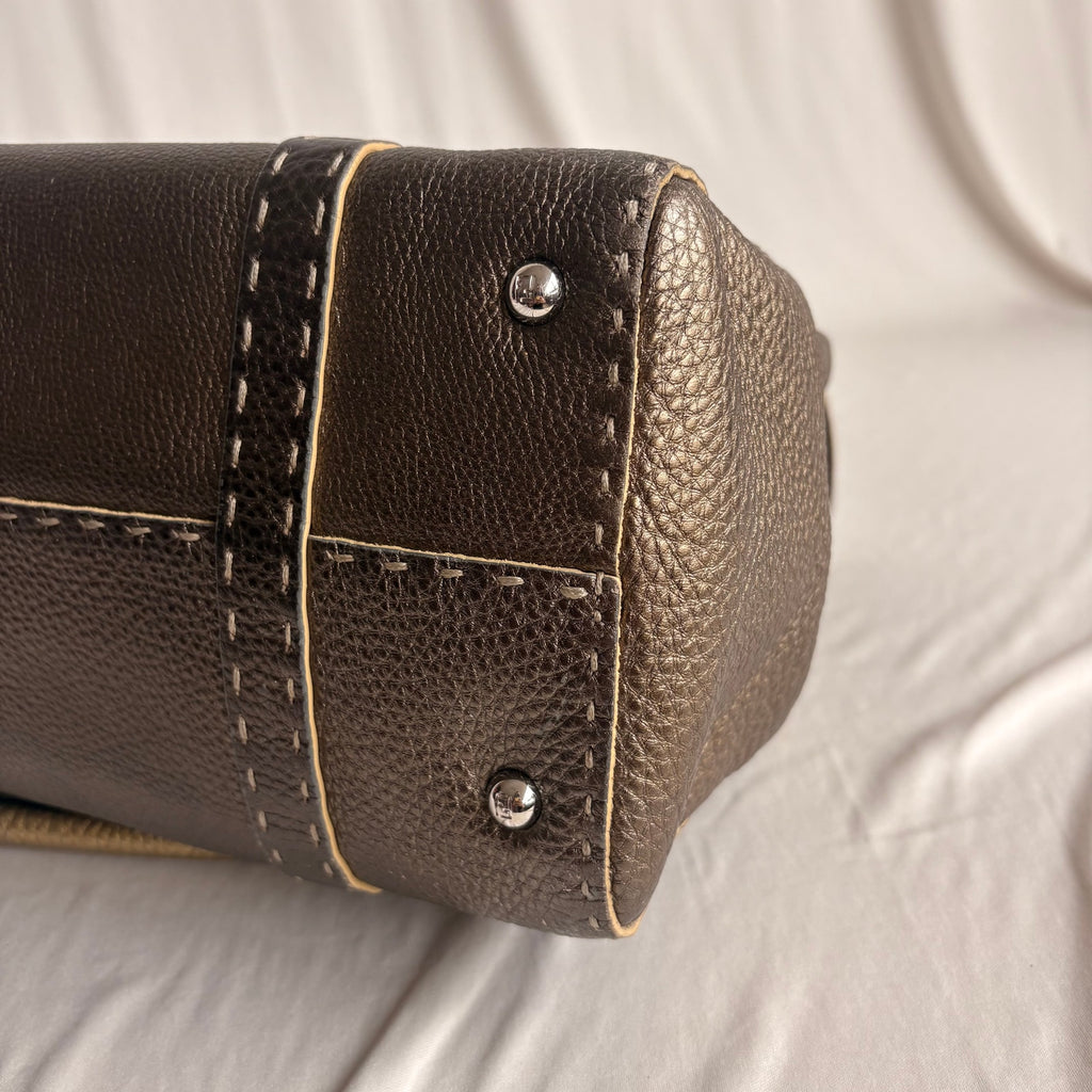 Fendi Selleria "Linda" Metallic Bronze/Pewter Leather Bag - 2006 Collection