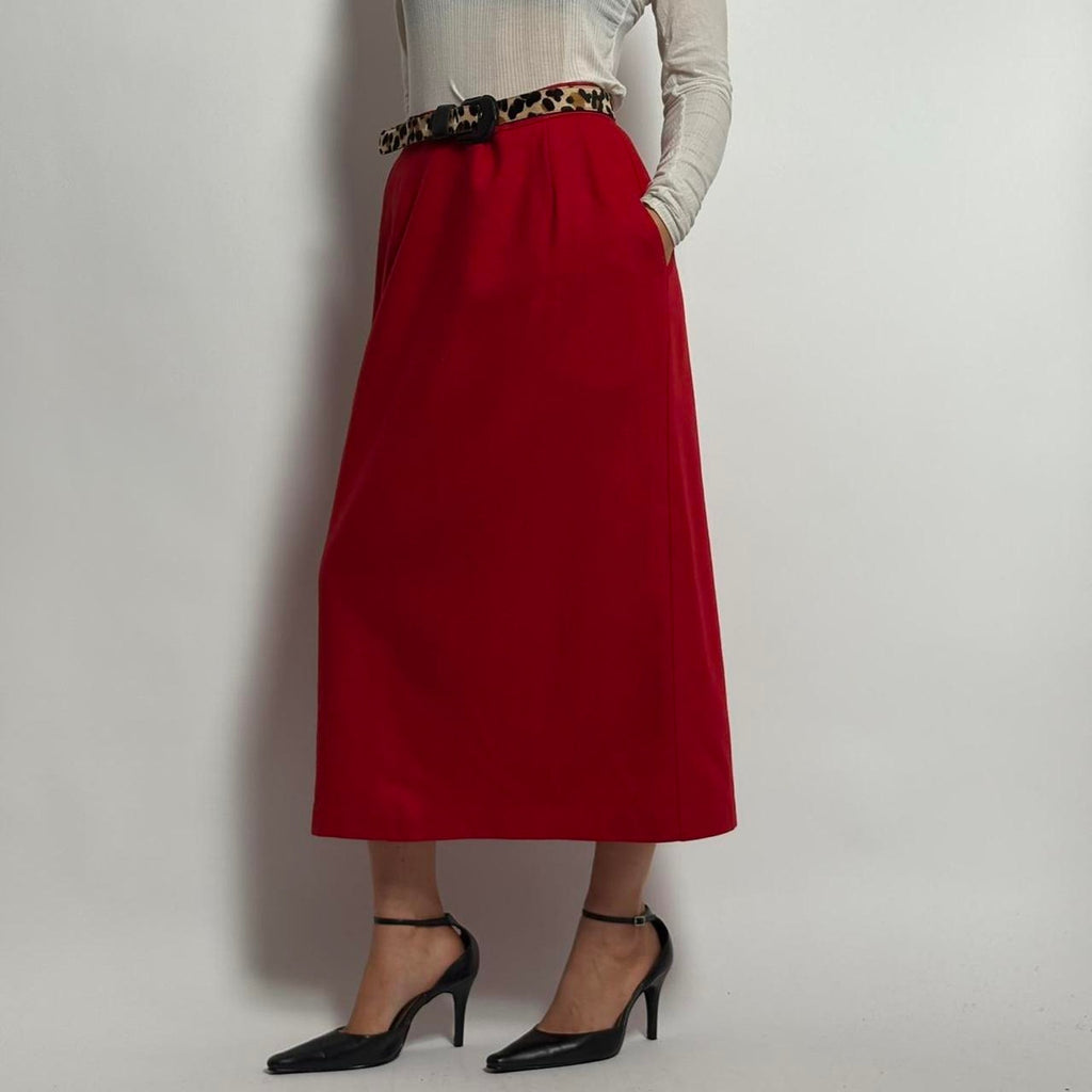 Vintage Lodge Classics Wool Red Midi Skirt - Size 12