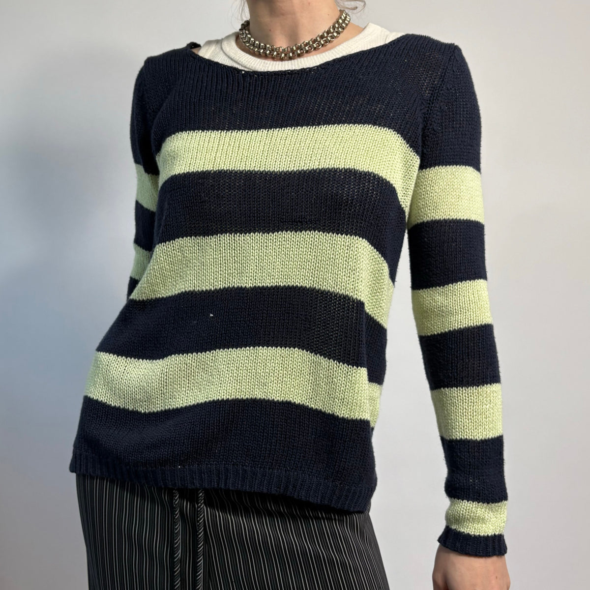Olive & Oak Striped Open Back Sweater - Size Small