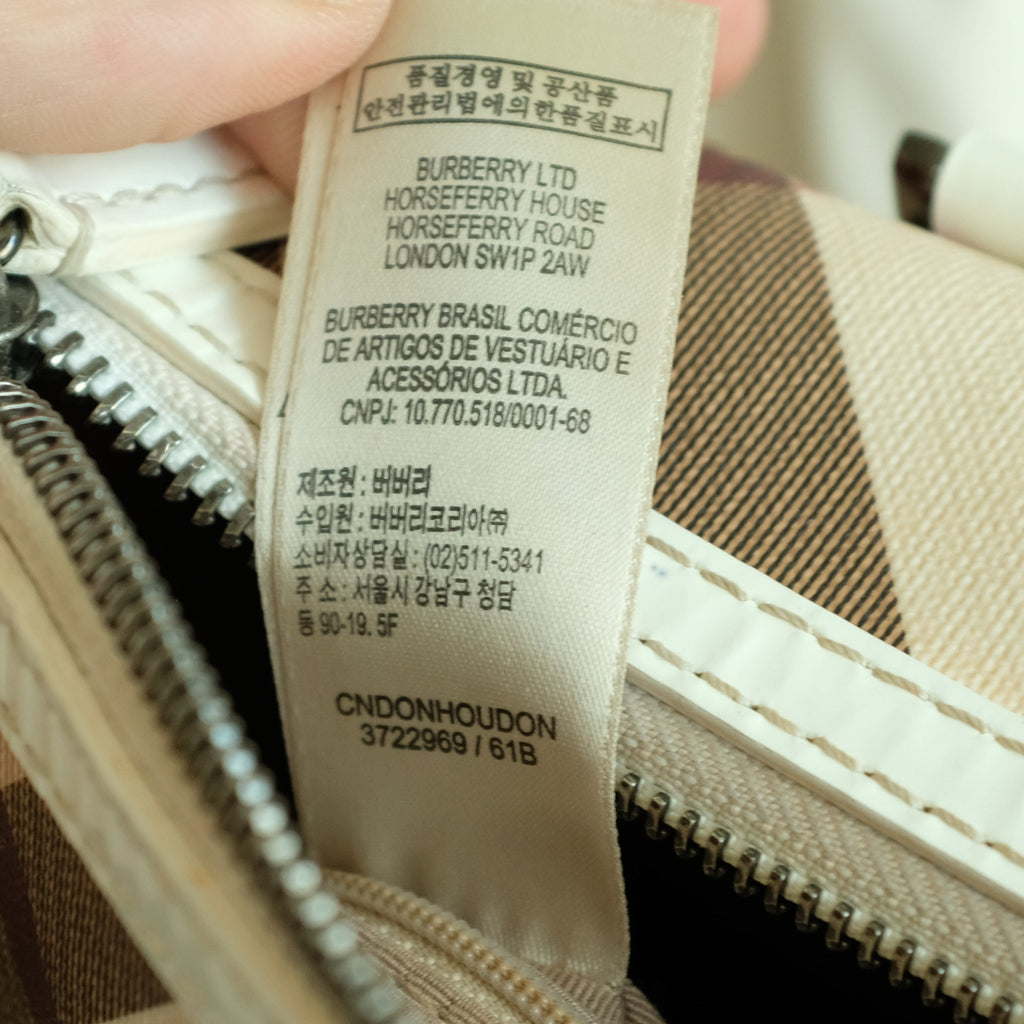 Burberry Chester Boston Bag - Supernova Check, White Patent Handles