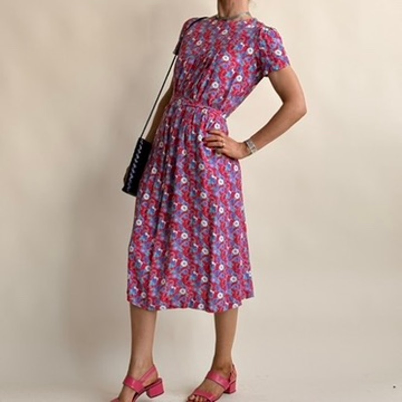 Jane Schaffhausen Bella Franc Stern Reborn Floral Dress - Red & Blue, 1940s-Inspired Size 4