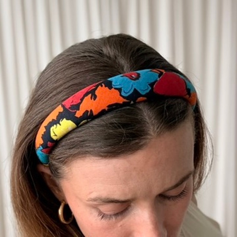 Padded Floral Headband - Multicolor, 80s/90s Vintage