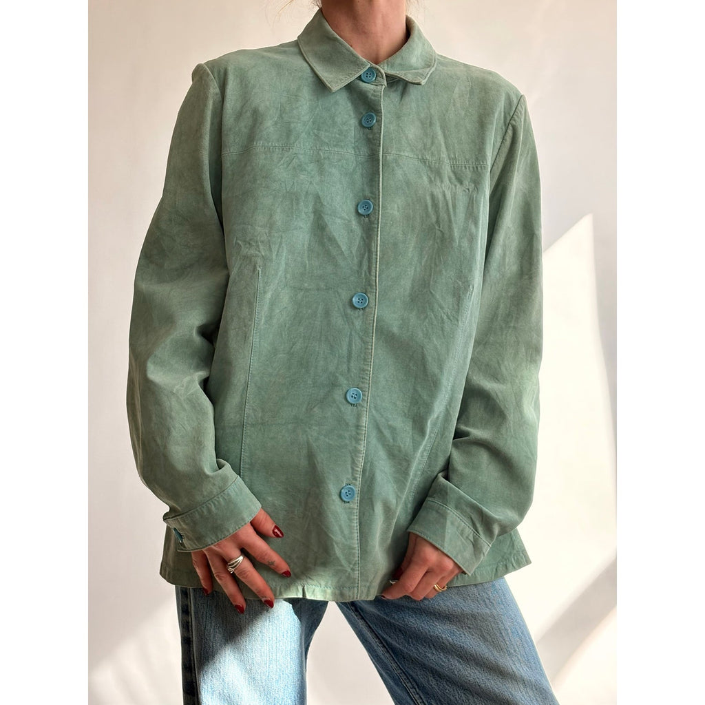 Bernardo Sea Foam Green Suede Button-Down Shirt/Jacket