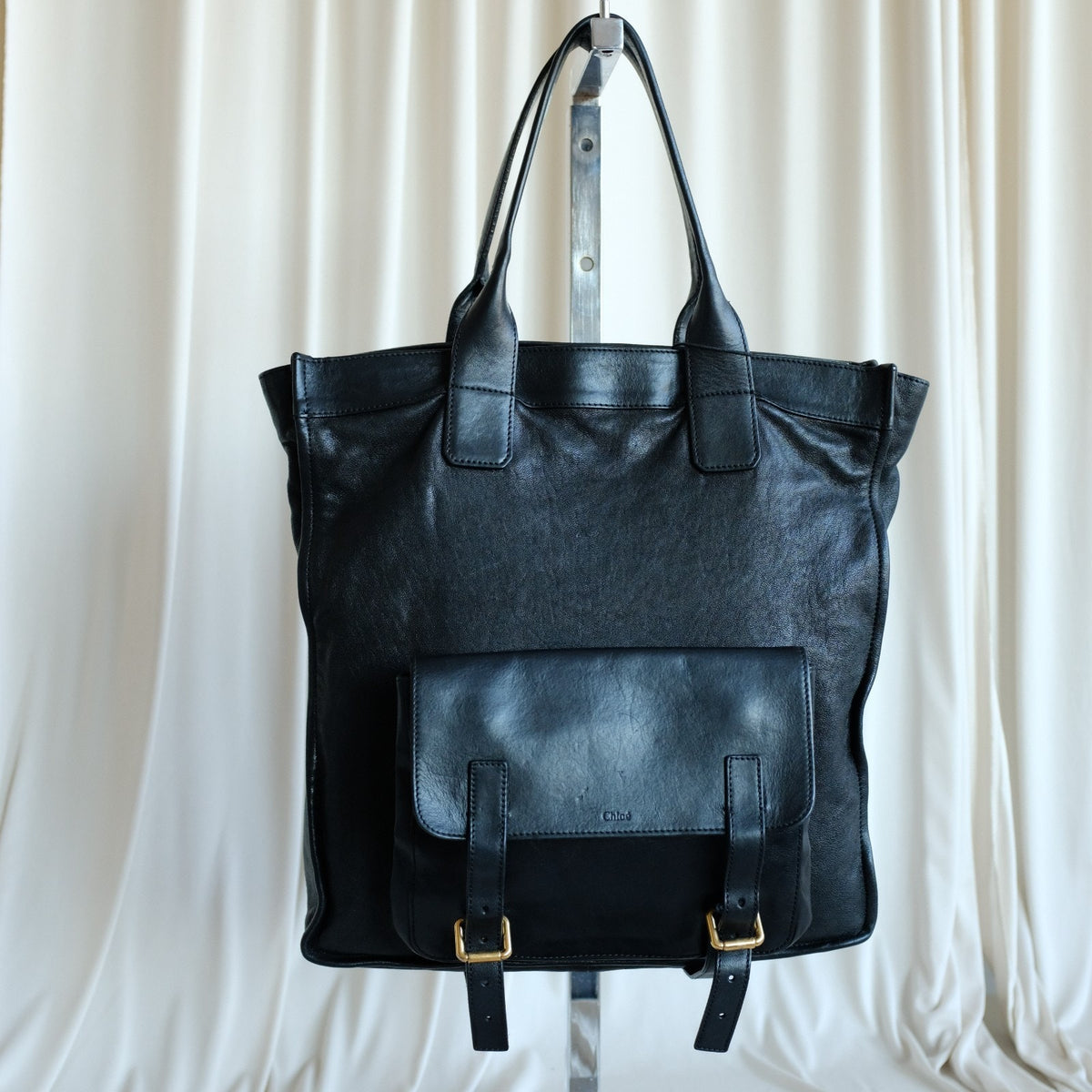Chloe Black Calfskin Leather Tote, Removable Front Pouch
