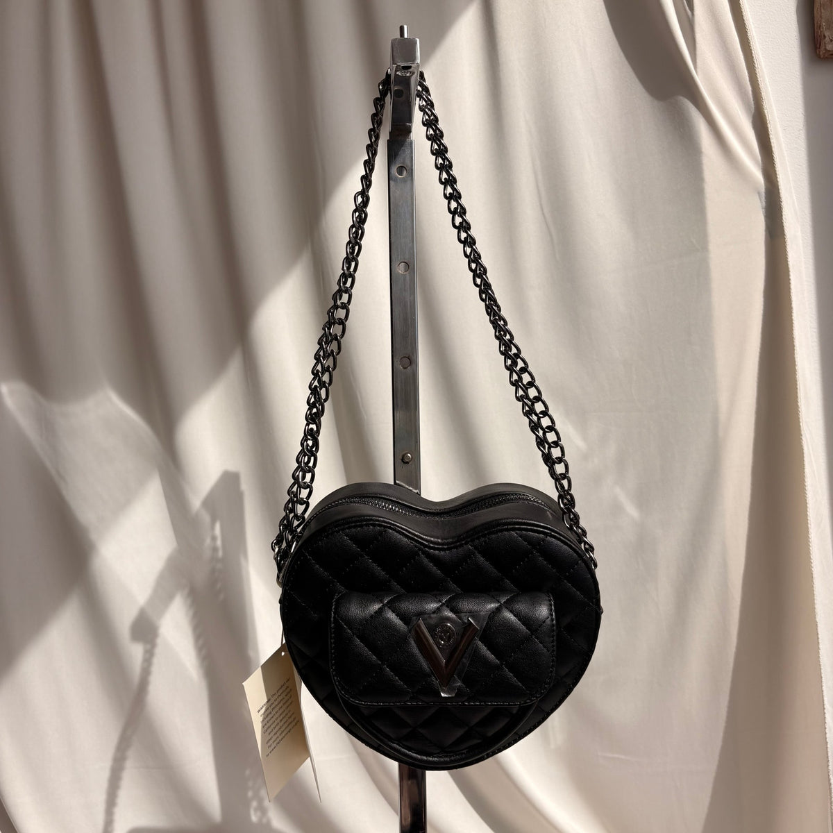 Valentino Orlandi Black Quilted Heart Crossbody Bag, NWT