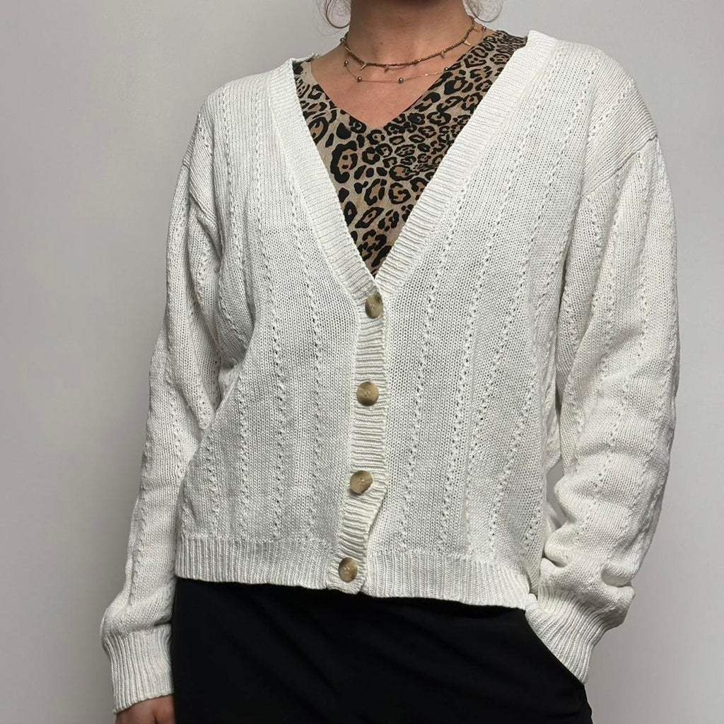 Vintage Neil Flowers by J.G. Hook White  Cardigan - Medium