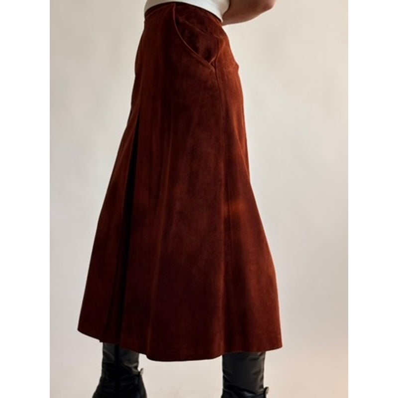 Vintage Burnt Orange Genuine Suede Midi Skirt