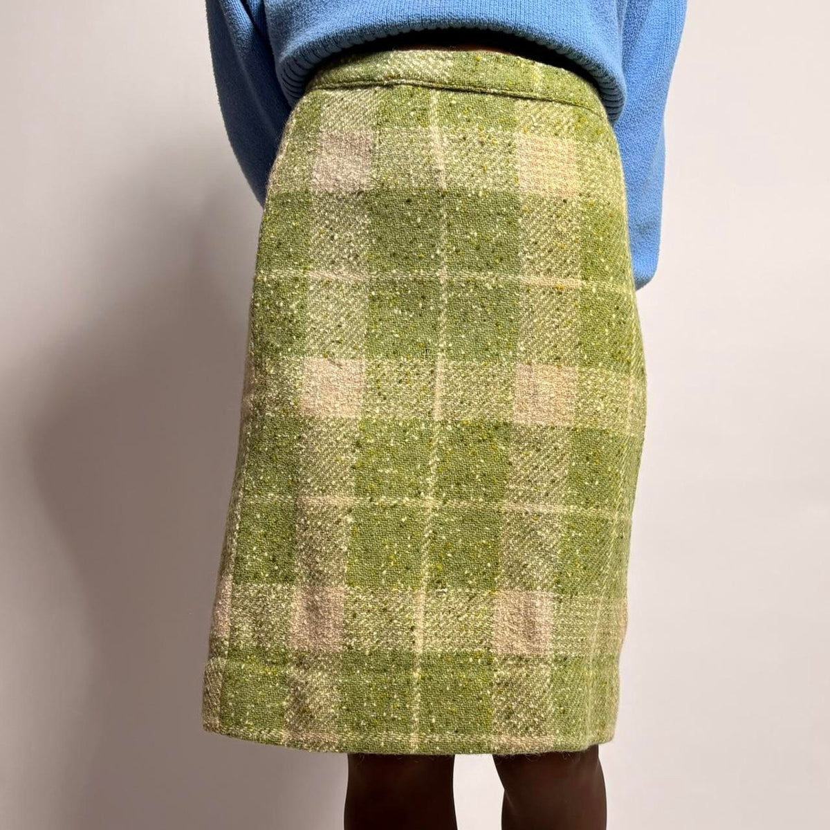 Vintage Handmade Plaid Skirt - Green & Cream (Fits XS)
