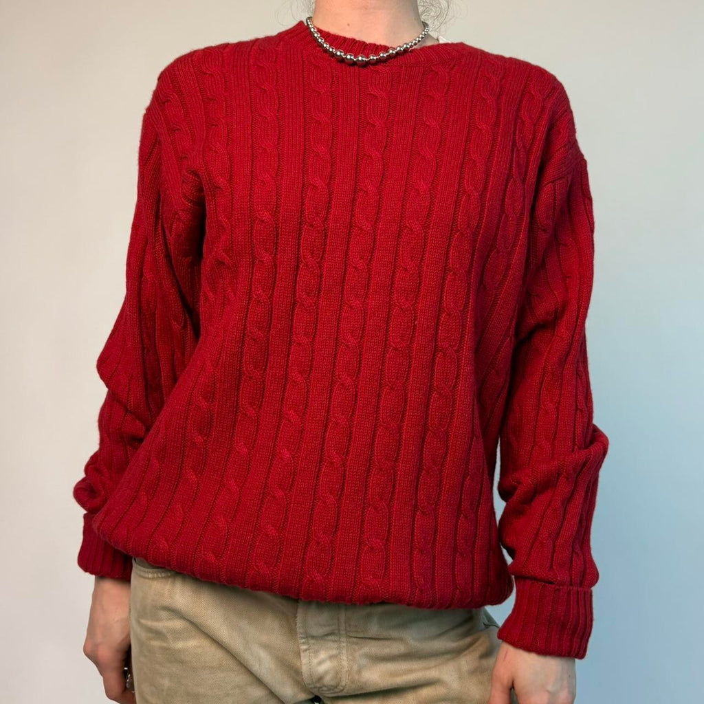 Vintage L.L.Bean Red Cable Knit Sweater - Men's Large