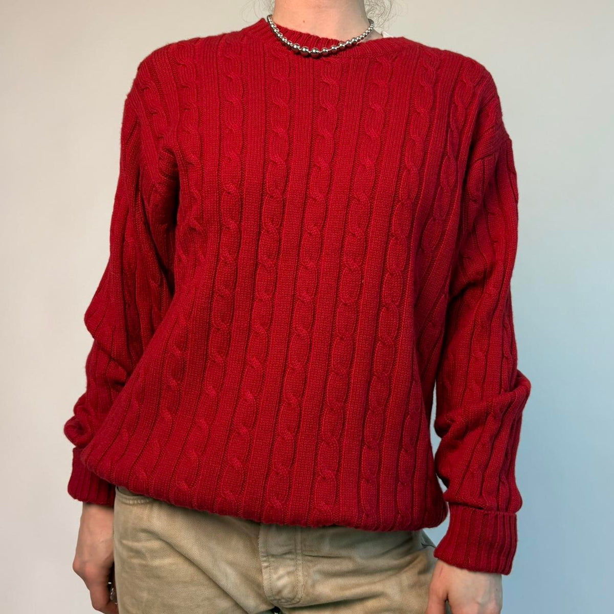 Vintage L.L.Bean Red Cable Knit Sweater - Men's Large