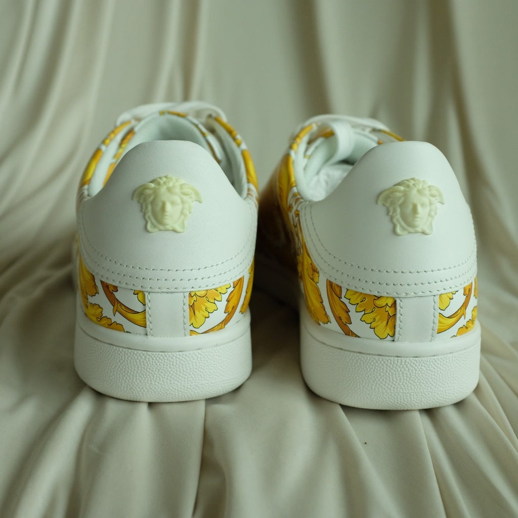 Versace Vitello Stampa Barocco White Leather Sneakers Unisex EU40 Medusa