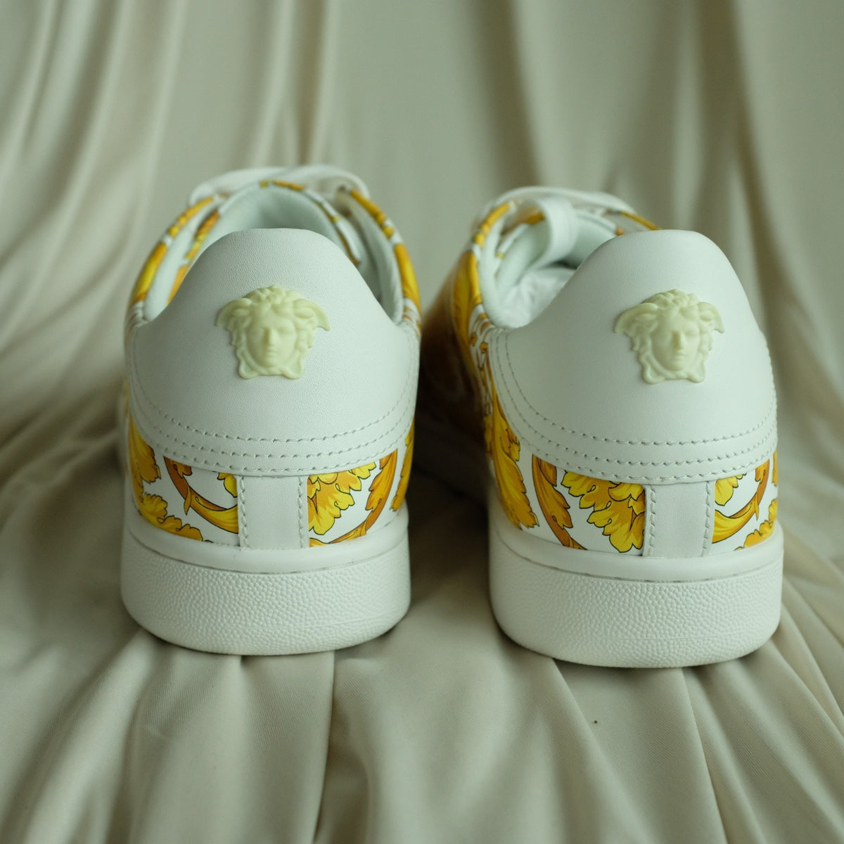 Versace Vitello Stampa Barocco White Leather Sneakers Unisex EU40 Medusa