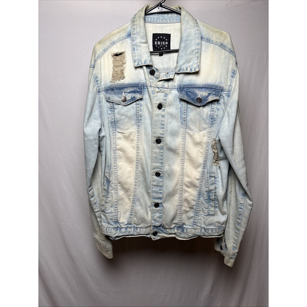 Krisp NYC Men’s Light Wash Distressed Denim Jacket | Size M