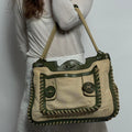 Jamin Puech Paris Canvas & Olive Green Leather Tote