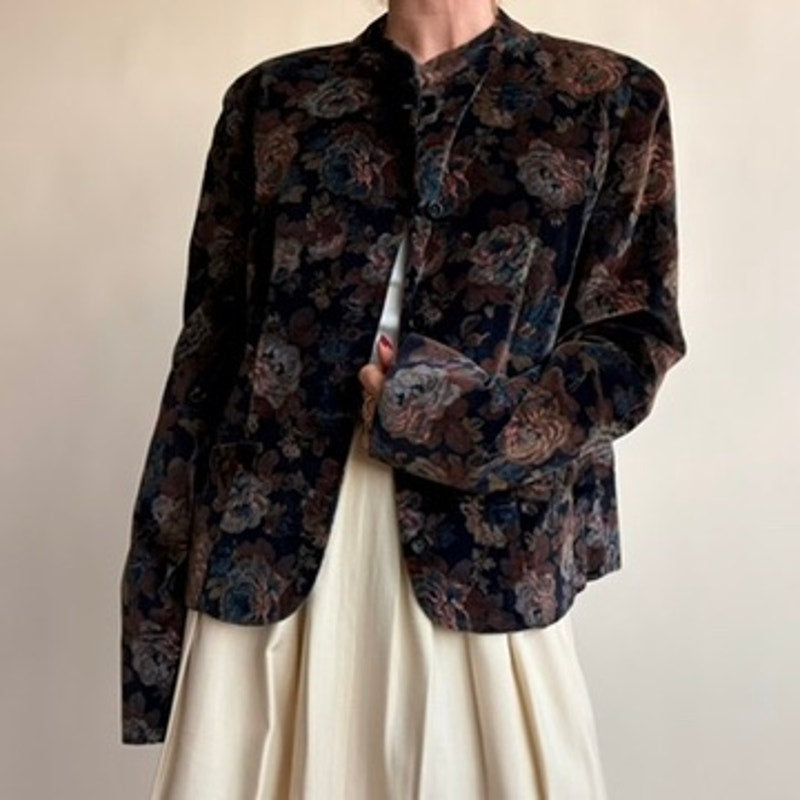 Floral Velvet Mock Neck Blazer - Medium