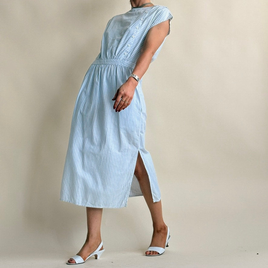 Eileen West Sailor Stripe Dress - 80's -100% Cotton, Size M