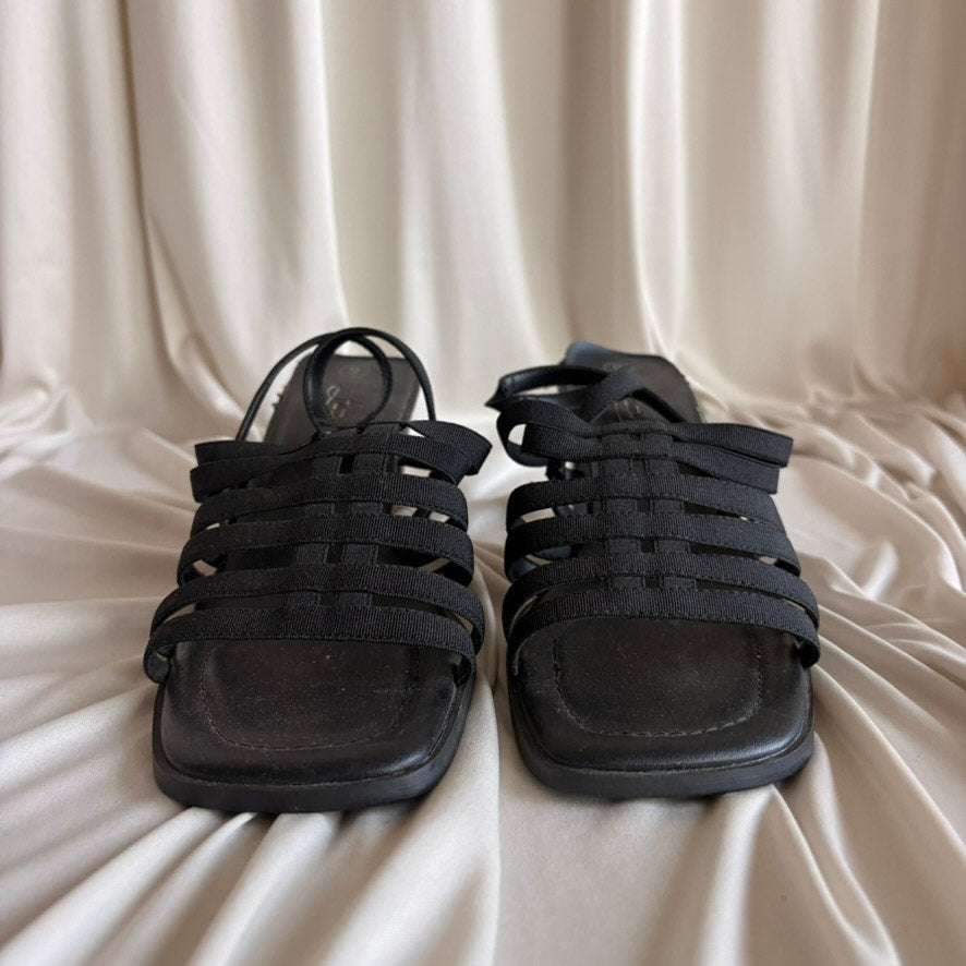 Fioni Black Strappy Sandals - Block Heel, Slingback, Size 9