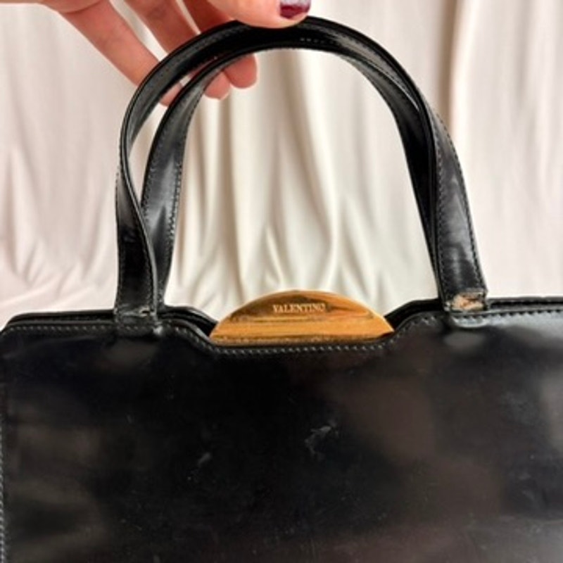 Vintage Valentino 80s Black Patent Leather Bag w/ Gold Clasp
