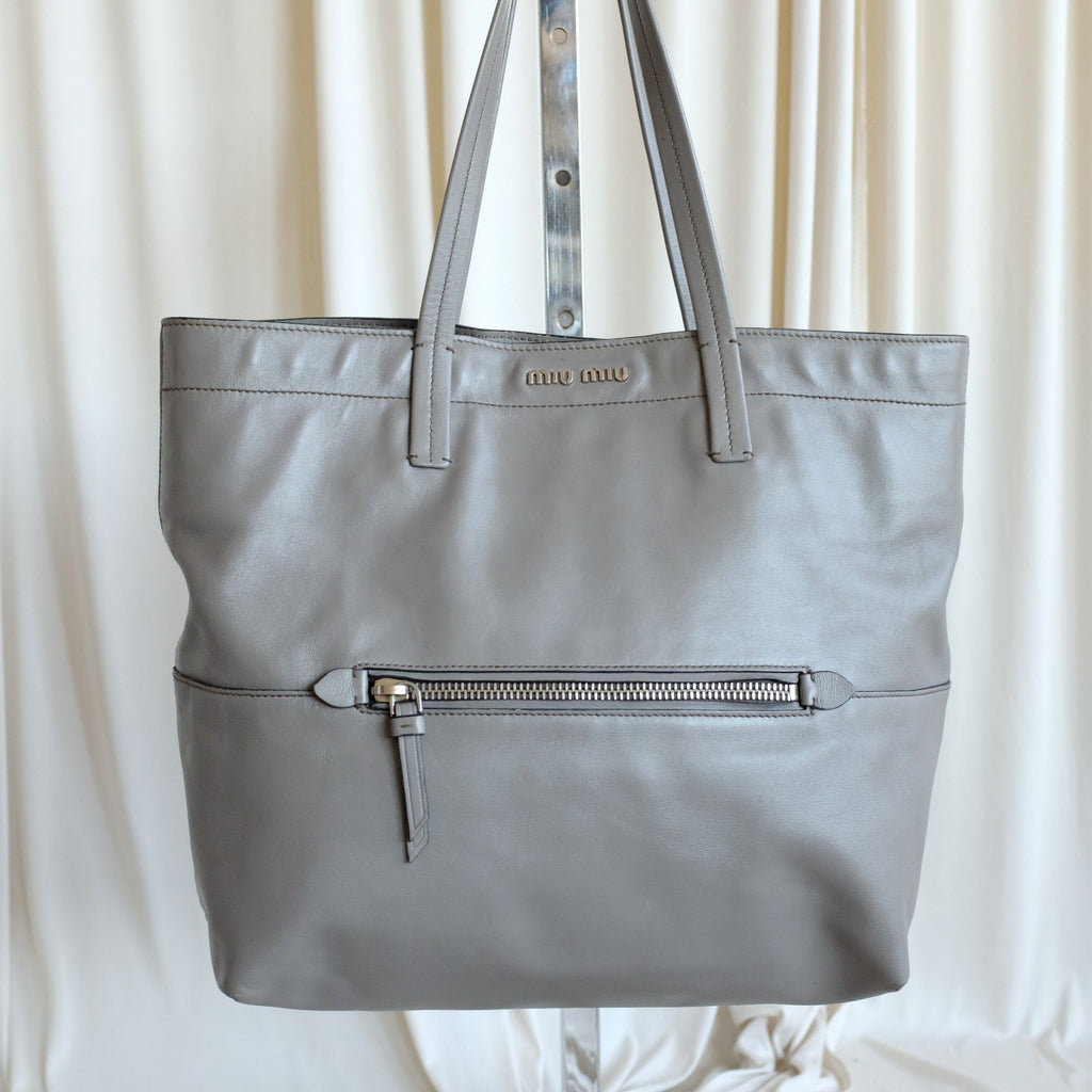 MIU MIU Vitello Soft Leather Shopping Tote Bag - Gray