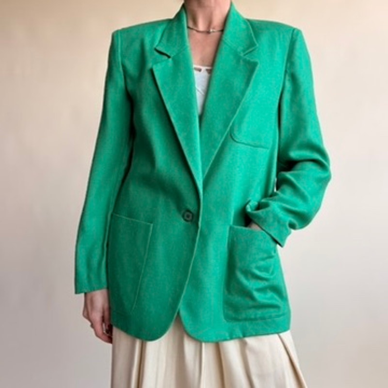 Lloyd Williams Green Blazer - Boxy Silhouette, Lightweight, Size 4