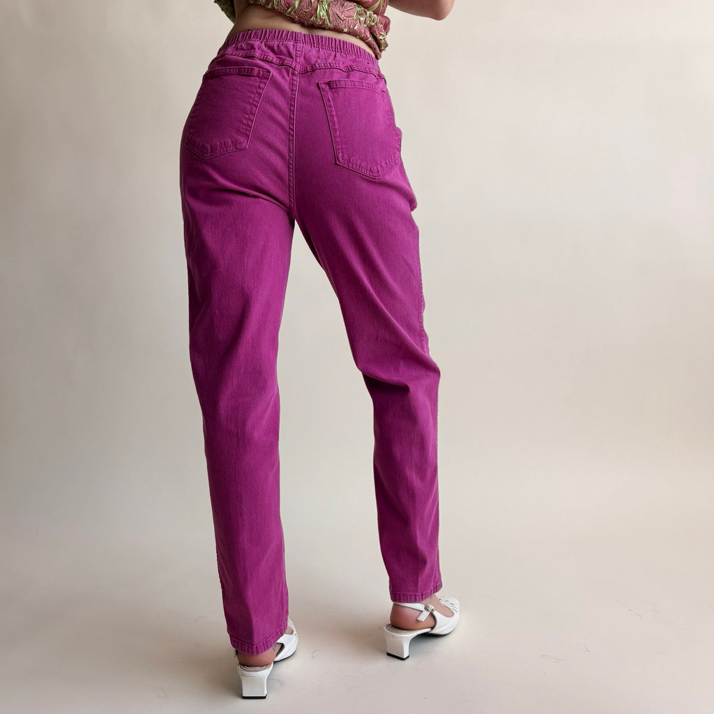 Denim & Co. Fuchsia Cotton Track Pants - Size Small