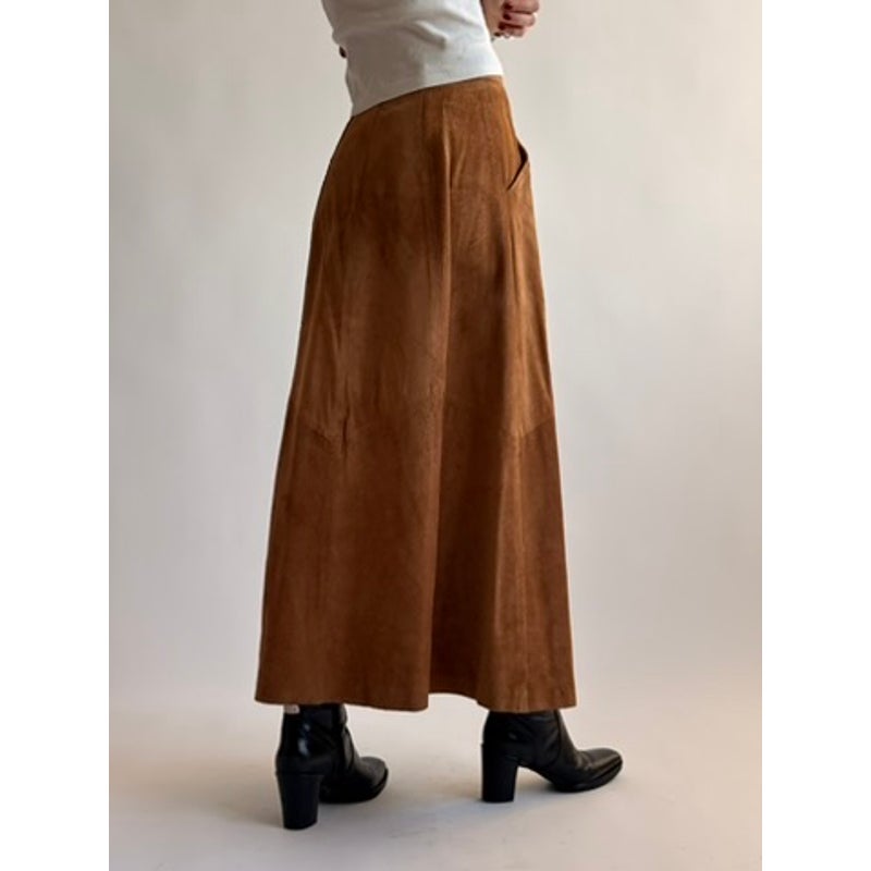 Vintage Bergdorf Goodman Light Brown Suede A-Line Maxi Skirt