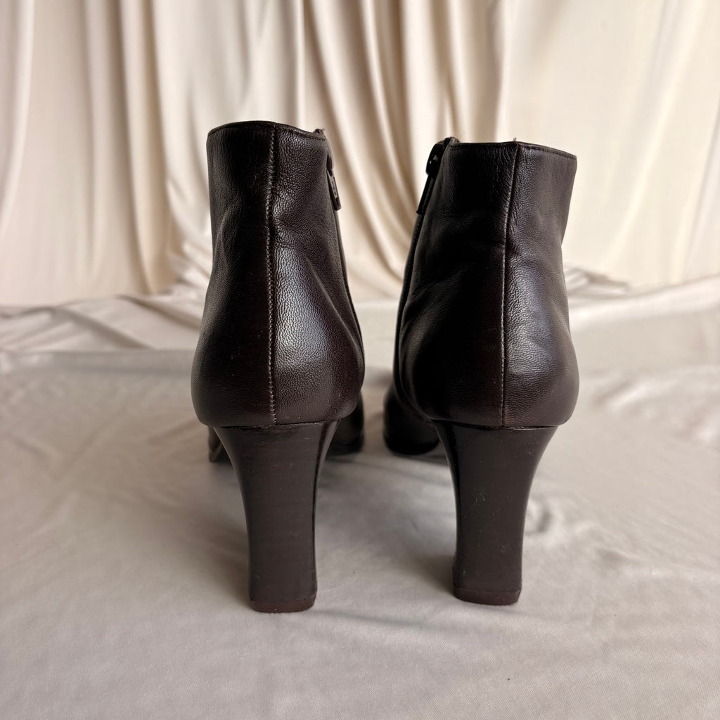 Vintage Brown Aerosoles Round Toe Ankle Boots - Side Zip, 2.5" Heel