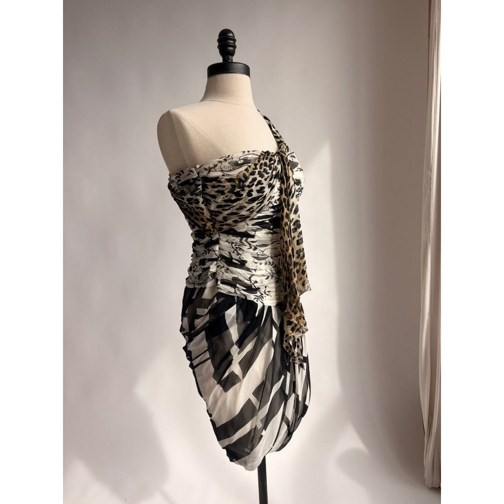 Emanuel Ungaro SS 2003 Mixed-Print One-Shoulder Dress - Size 38