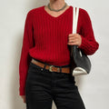 Ricki's Cherry Red Chunky V-Neck Sweater - Small