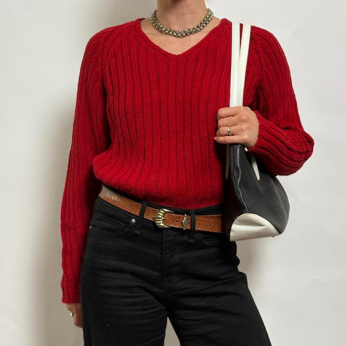 Ricki's Cherry Red Chunky V-Neck Sweater - Small