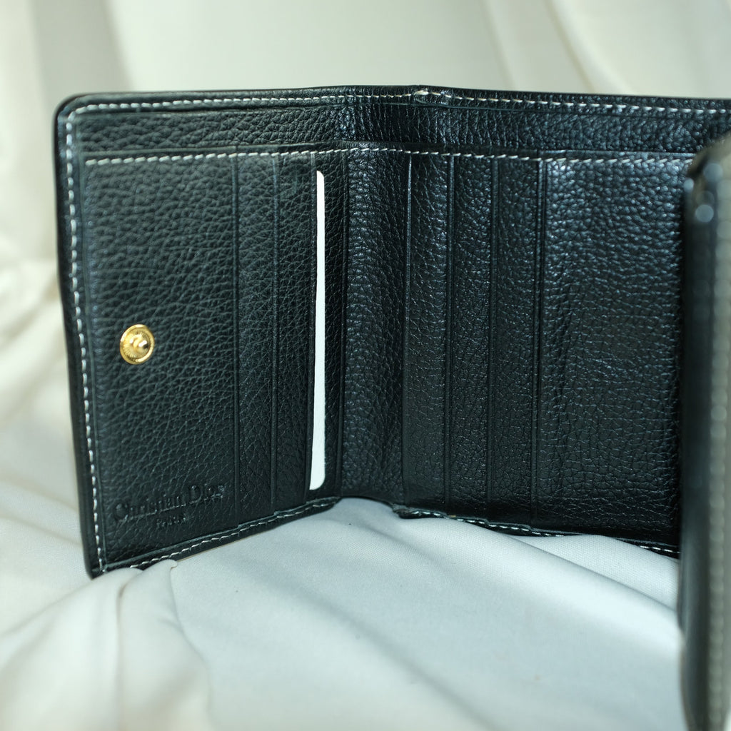 Christian Dior Leather Trifold Wallet - Black, Gold Hardware