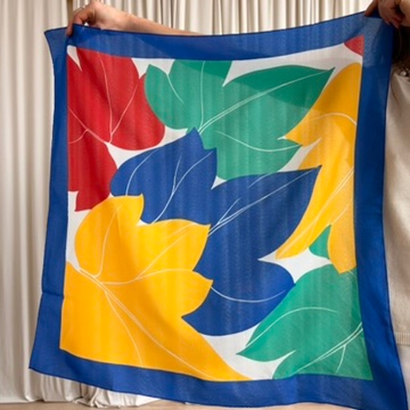 Primary Color Tropical Scarf - Blue/Red/Yellow/Green, 29"x29"