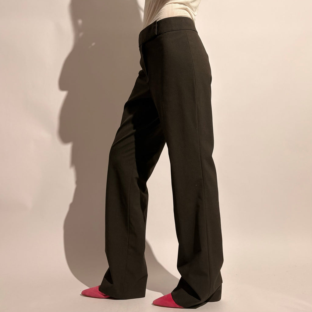 Dark Grey Mid Rise Flared Trousers - 4