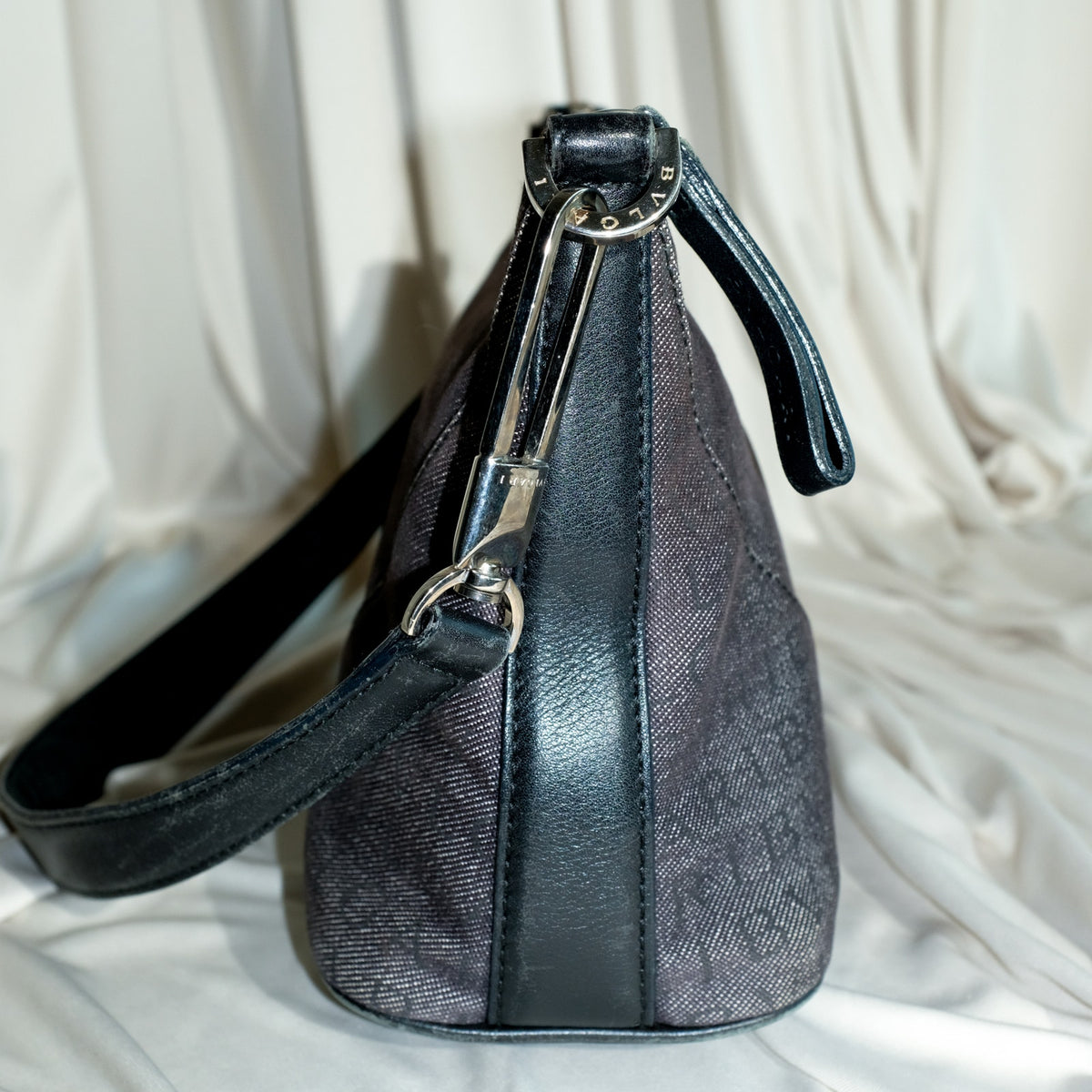 Bvlgari Monogram Canvas Pochette - Grey/Black Denim, Leather Trim