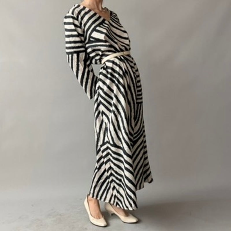 Vintage Zebra Print Maxi Dress