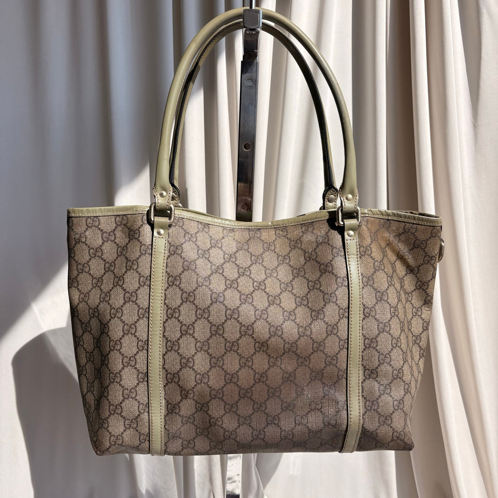 Gucci GG Supreme Olive Green Trim Joy Tote Bag