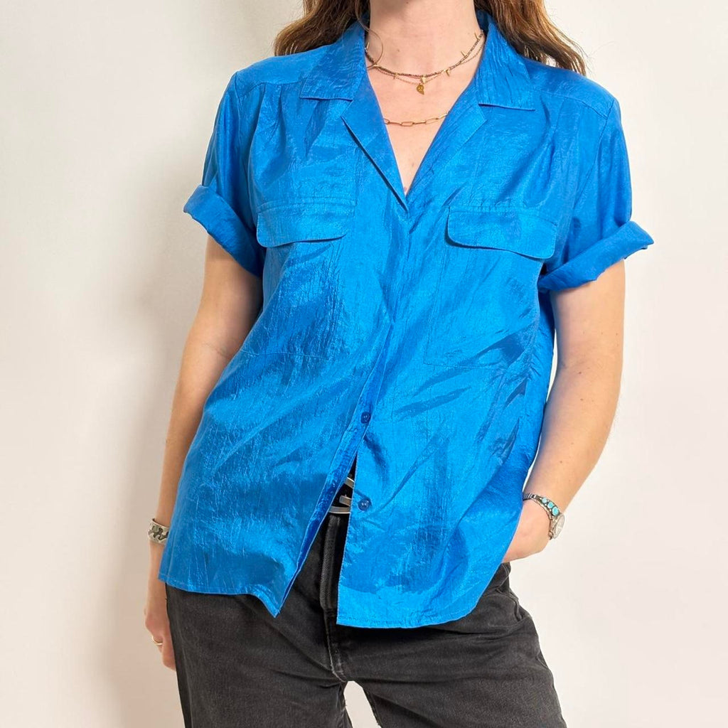 Vintage Laura & Jayne Crinkle Top ~ Iridescent Blue!