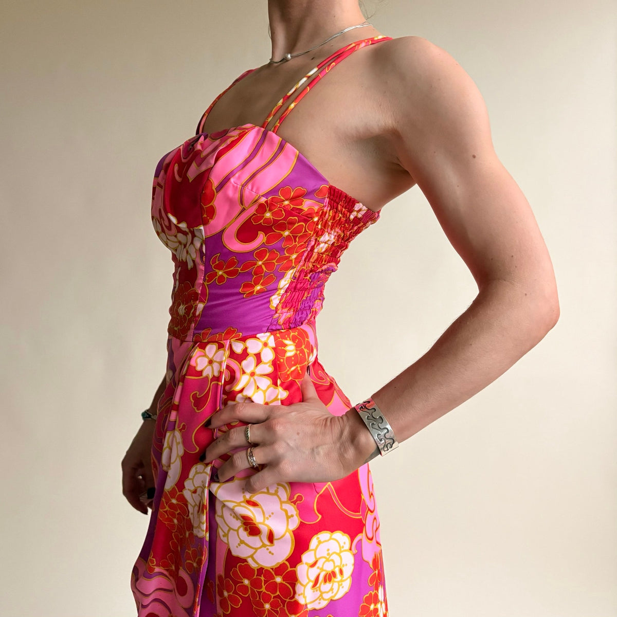 Vintage Paradise Hawaii Pink and Orange Formal Dress  (Fits 2)