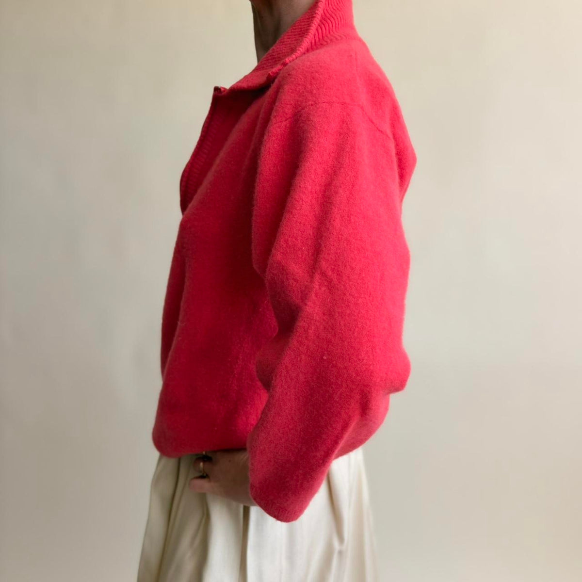 Outlander Hot Pink Quarter Zip Sweater - Lambswool & Angora, Fits Medium
