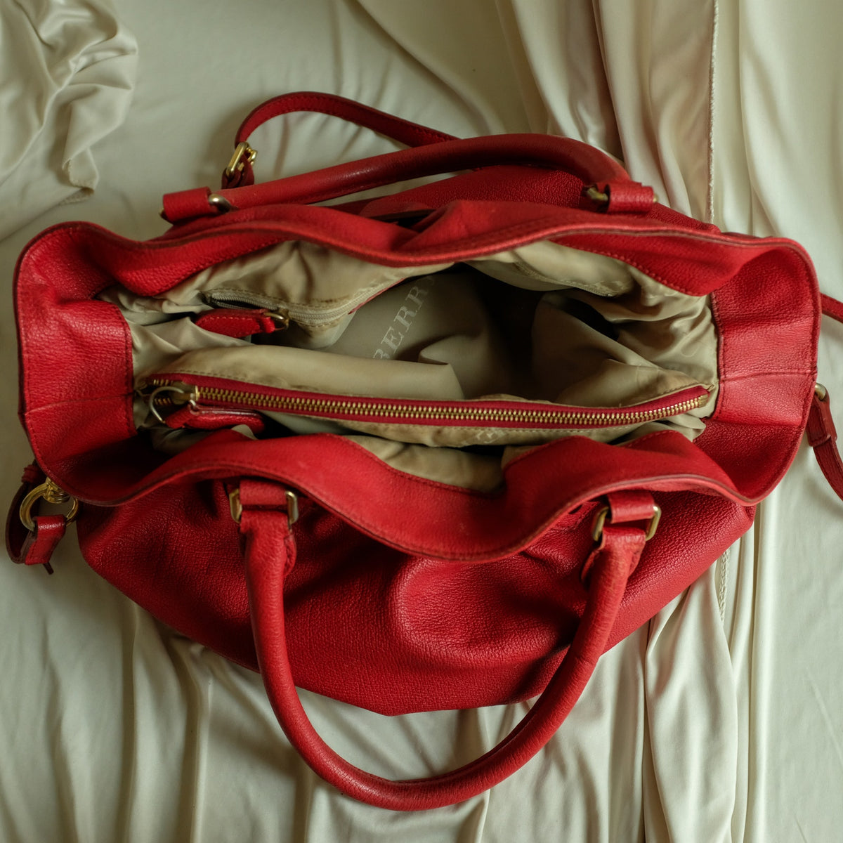 Burberry Red Leather Hobo - Gold Hardware, Crossbody, Made in Italy