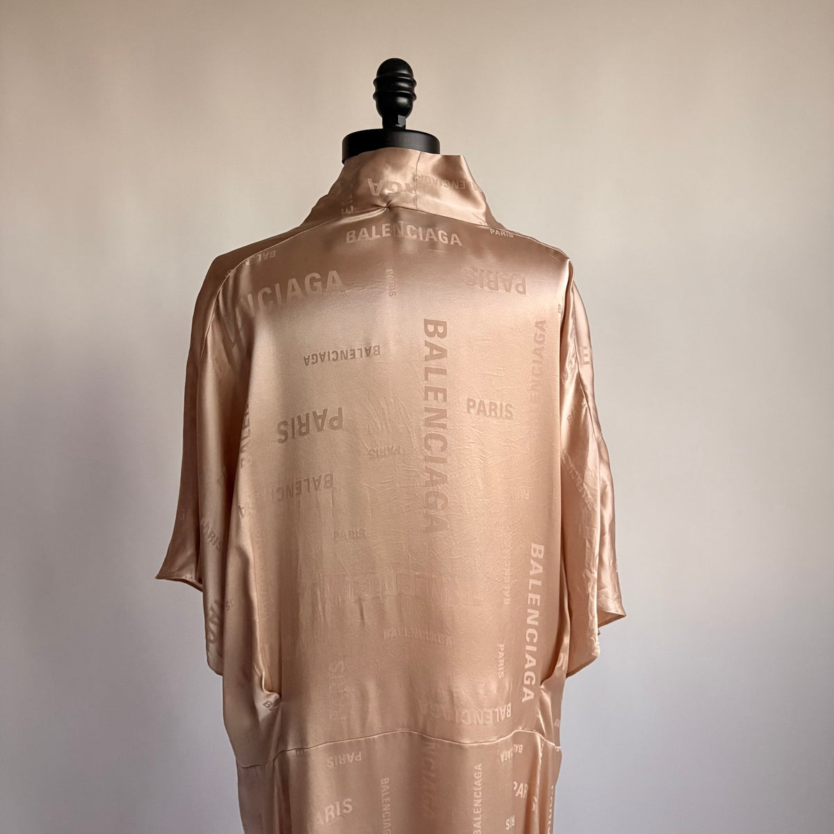 Vintage Balenciaga Champagne Beige Silk Jacquard Logo Midi Dress