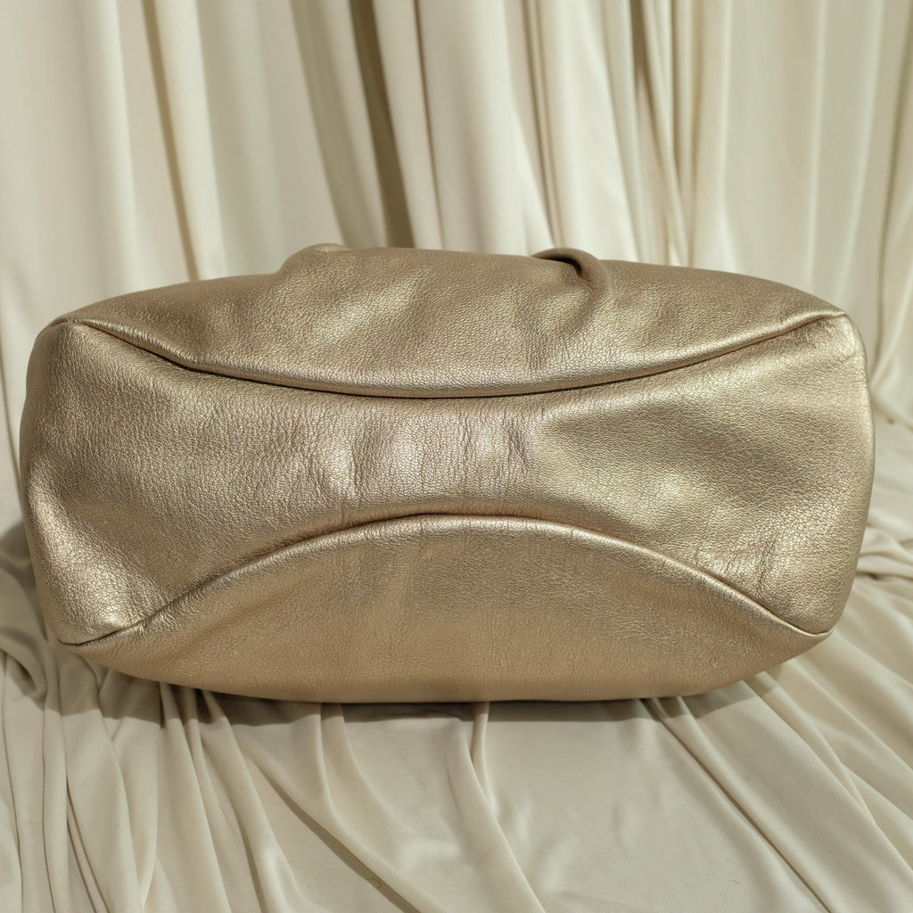 Salvatore Ferragamo Metallic Bronze Leather Miss Vara Bow Tote