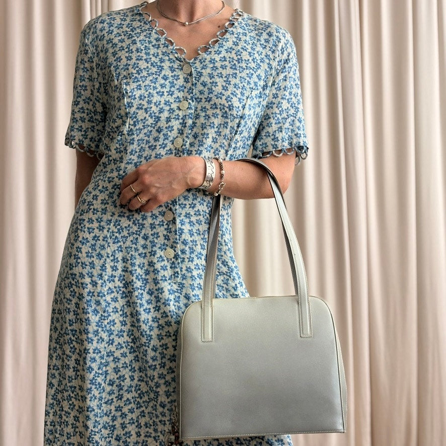 Halmode Petites Blue and White Floral Midi Dress- 90s - Size 10 (Fits M)